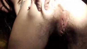 Horny Slut Jaine with Pierced Nipples and Hairy Pussy