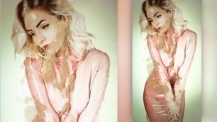 Katerina Piglet - Pink Latex Dress Cum Tribute
