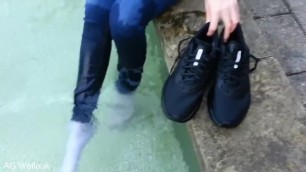 Girl Wearing Nike Sneakers Enters Mini-pool