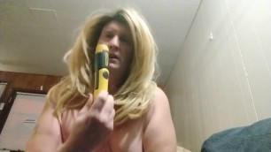Shemale Stephanie of Cum using a Screwdriver to get Fucked