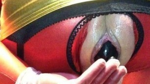 SISSY BITCH IN RED AND GOLD SEX FUCKING SHOW 3