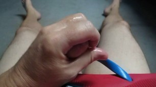 Close barefoot wank and cum on my flip flop