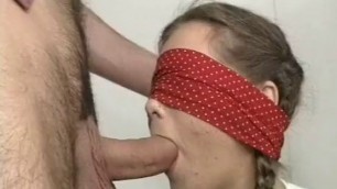 Amateur girlfriend cum in mouth with a mask on her face