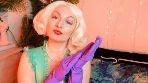 purple ASMR gloves VIDEO free fetish clip - blonde Arya and her amazing household latex gloves
