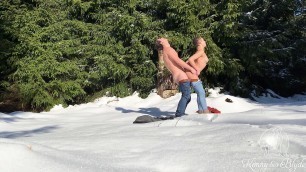 Konny and Blyde having sex in a snowy winter forest in public. Almost got caught!