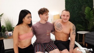 Horny ass red head fucks his bubble butt gym buddy and latina gf
